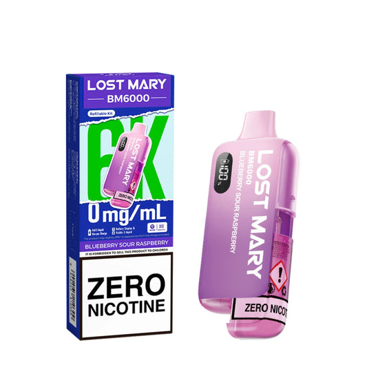 Lost Mary BM6000 Zero Nicotine Prefilled Pod Kit - Box Of 5 - Free Blueberry Sour Raspberry | Wholesale UK