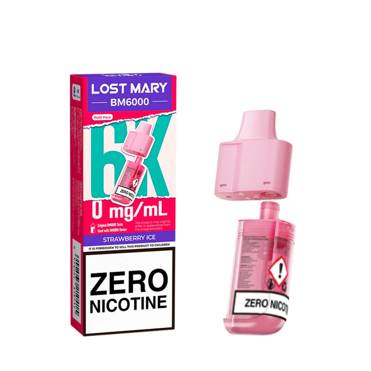 Lost Mary BM6000 Zero Nicotine Refill Pods - Box Of 5 - Pack Strawberry Ice | Wholesale UK