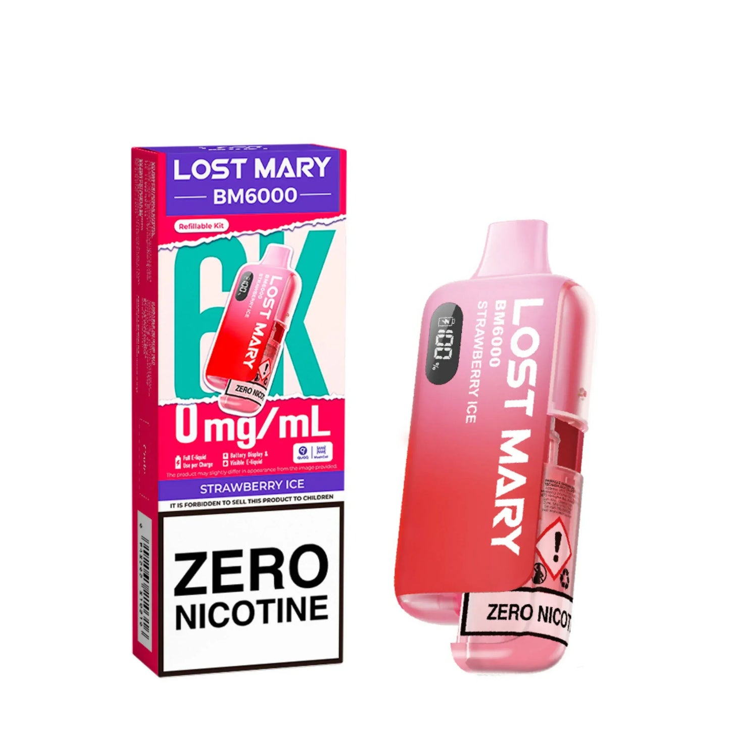 Lost Mary BM6000 Zero Nicotine Prefilled Pod Kit - Box Of 5 - Free Strawberry Ice | Wholesale UK