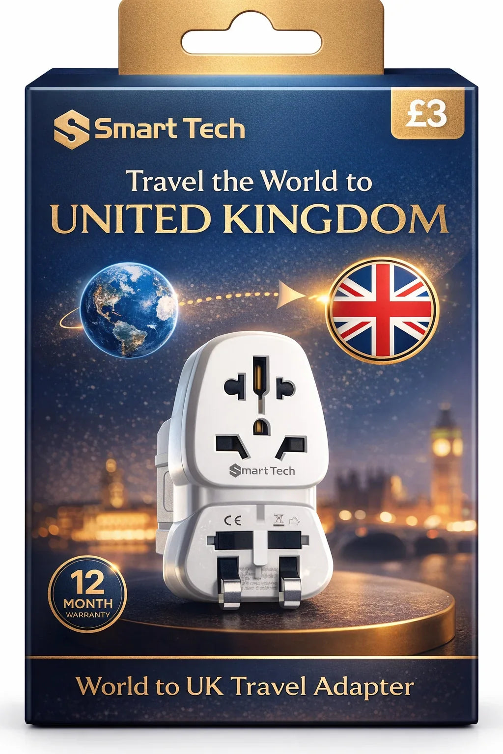Smart Tech UK Travel Adapter – World to UK Plug