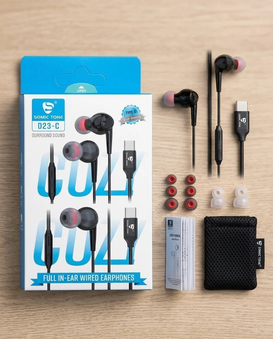 Somic Tone D23-C USB-C Wired Earphones - In-Ear Surround Sound Headphones