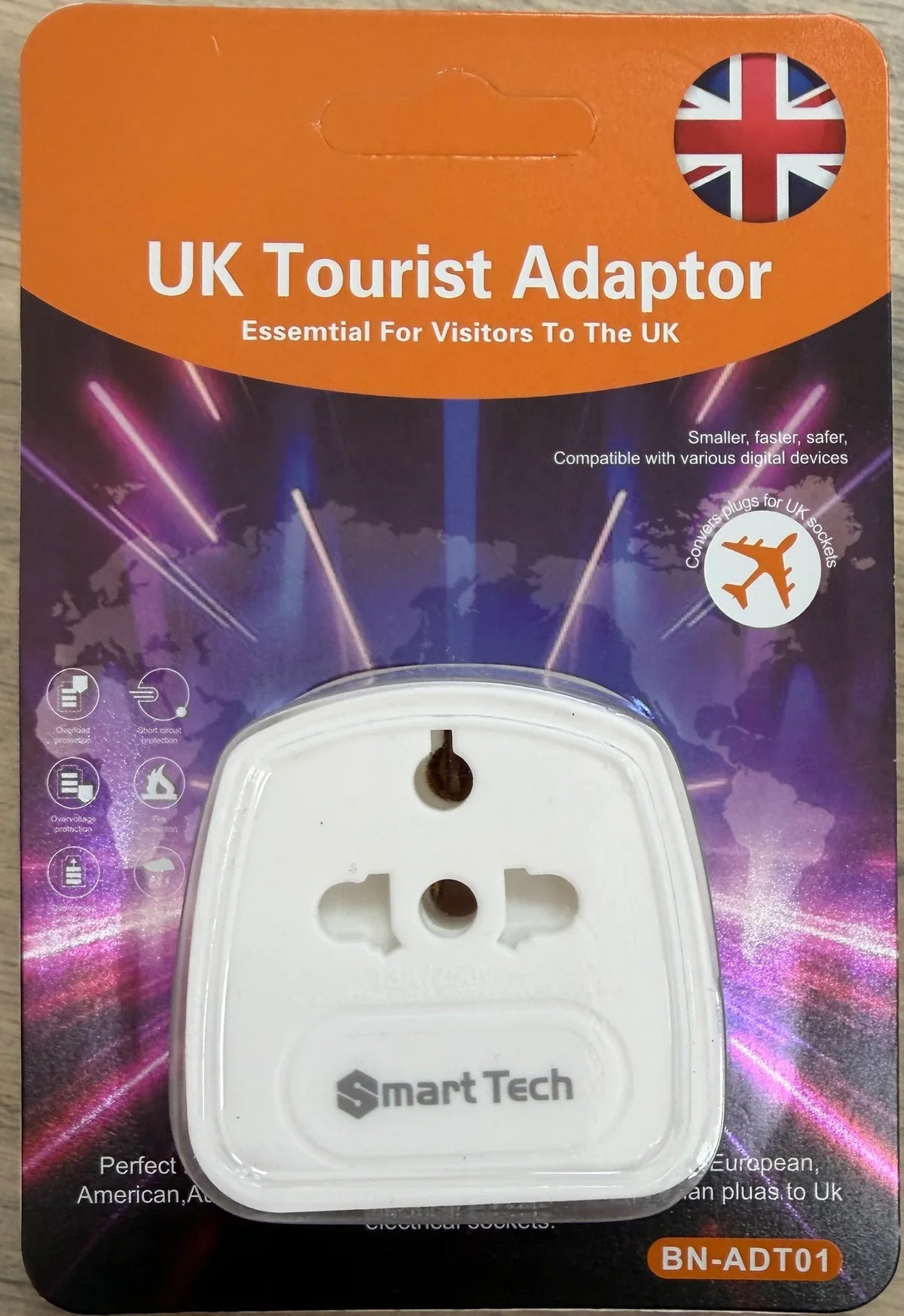 UK Tourist Travel Adapter – Universal World to UK Plug Adapter