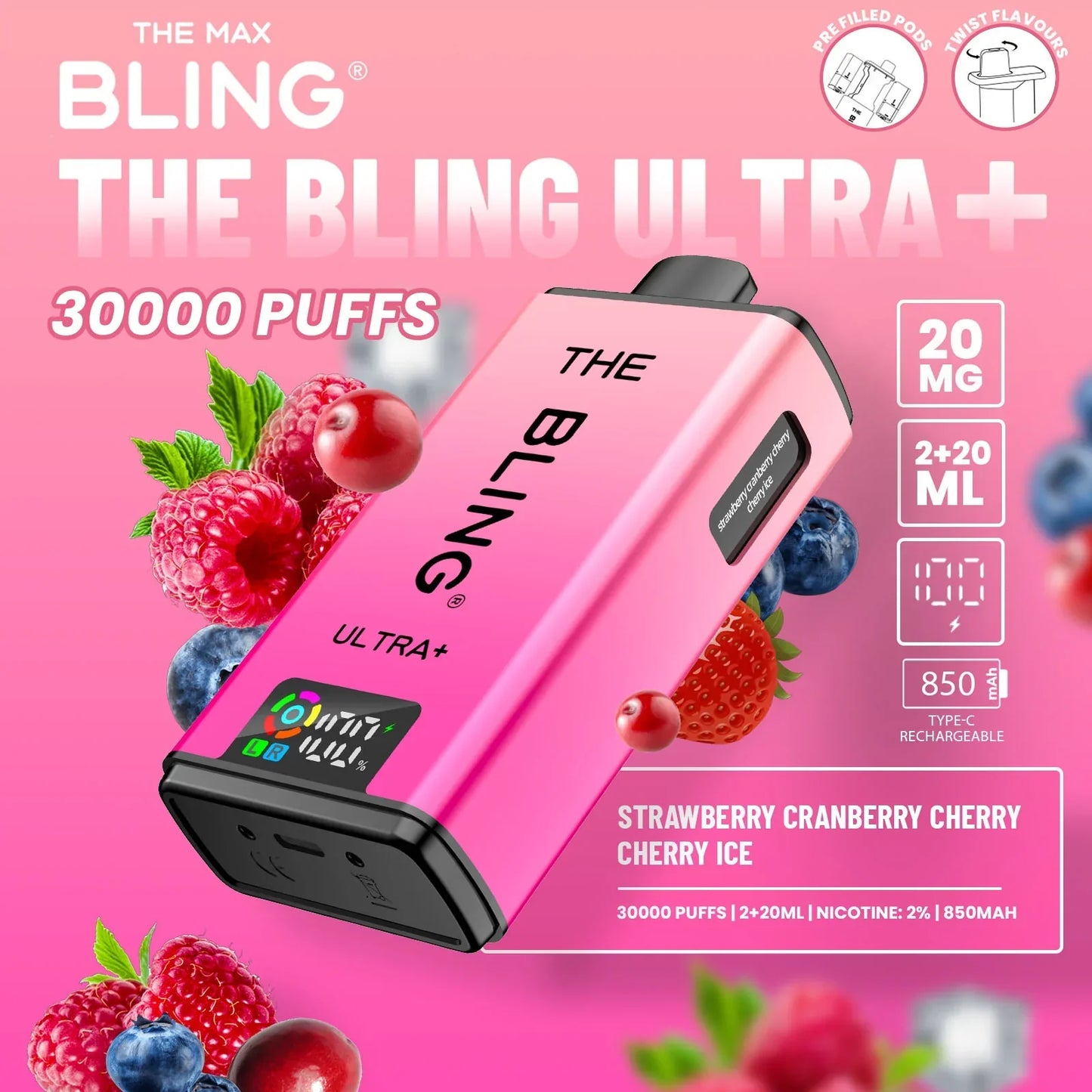 The Bling Ultra Plus 30k Puffs Prefilled Pod Vape - Box Of 5