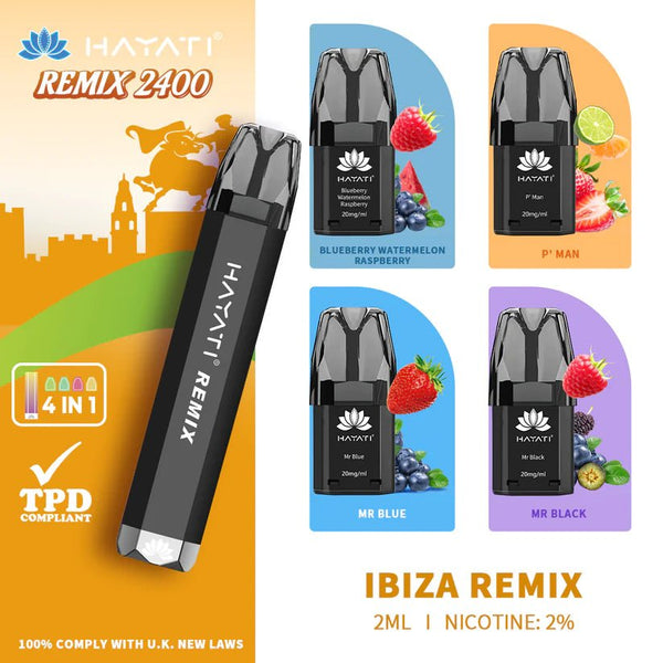 Hayati Remix 2400 Puffs 4 in 1 Prefilled Kit - Box Of 5