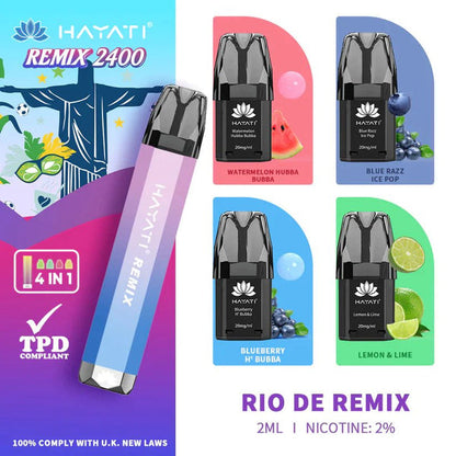 Hayati Remix 2400 Puffs 4 in 1 Prefilled Kit - Box Of 5